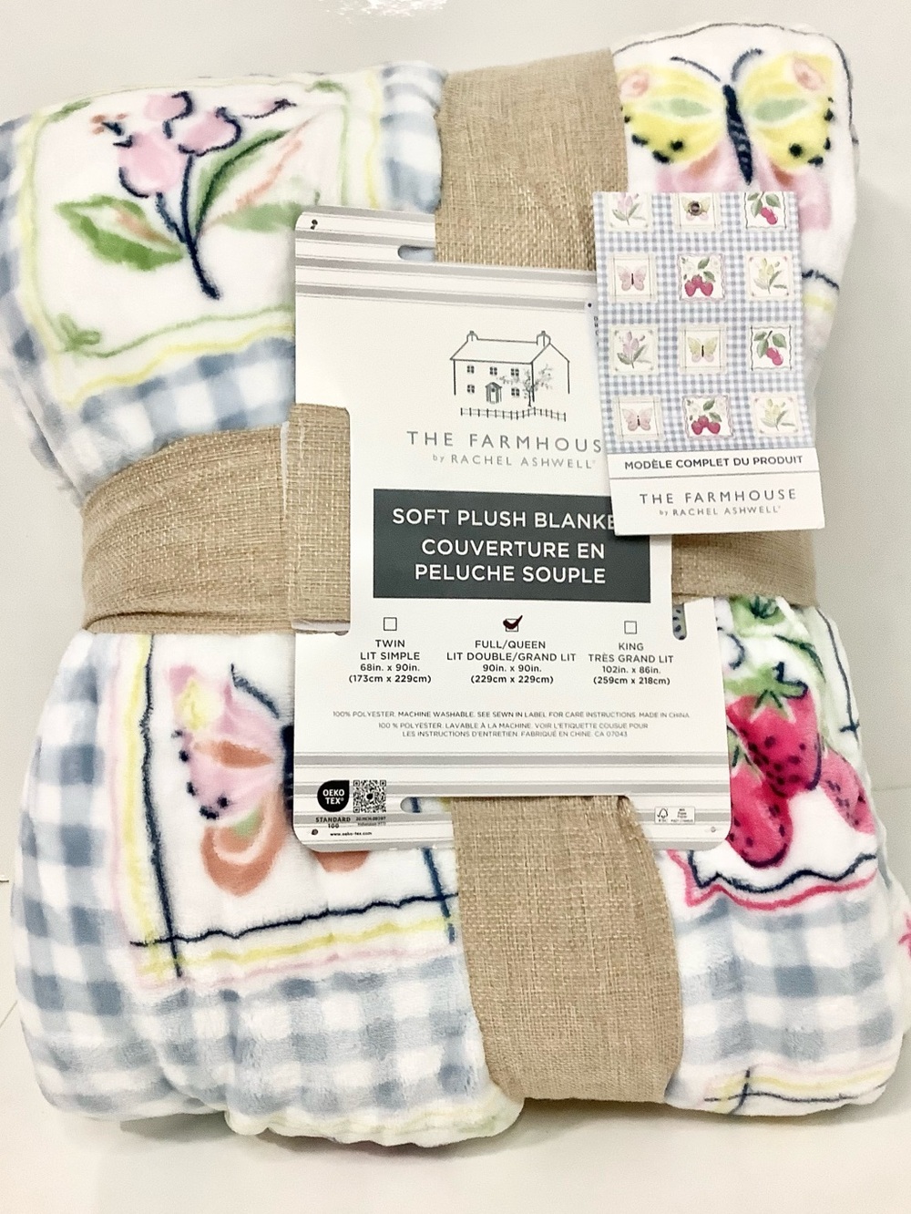 NEW The Farmhouse by Rachel Ashwell QUEEN Soft Plush Blanket Country Farmhouse